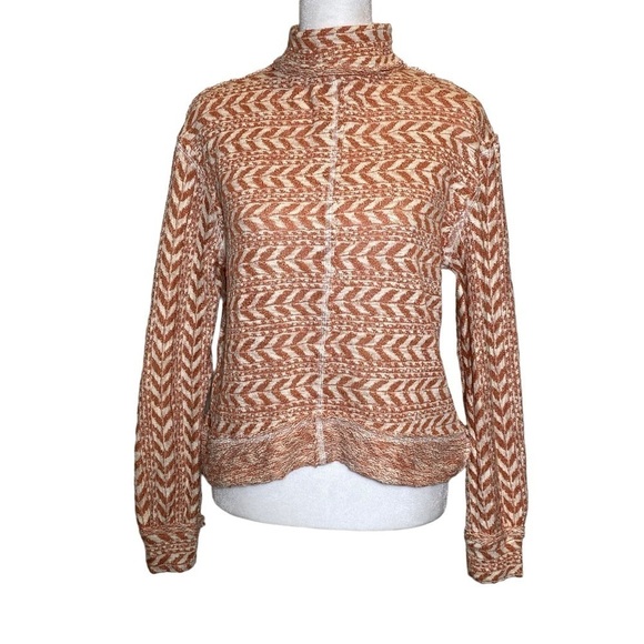 BKE women's Small raw edge mock neck knit long sleeve top burnt orange white - Picture 4 of 10
